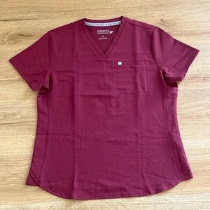 Fabletics Women's Burgundy V-Neck one pocket Scrub Top- Medium